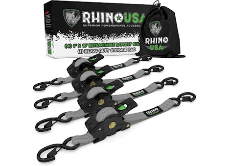 Rhino USA RETRACTABLE RATCHET STRAPS 1IN X 10FT (4-PACK) GRAY