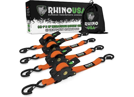 Rhino USA Retractable ratchet straps 1in x 10ft (4-pack) orange Main Image