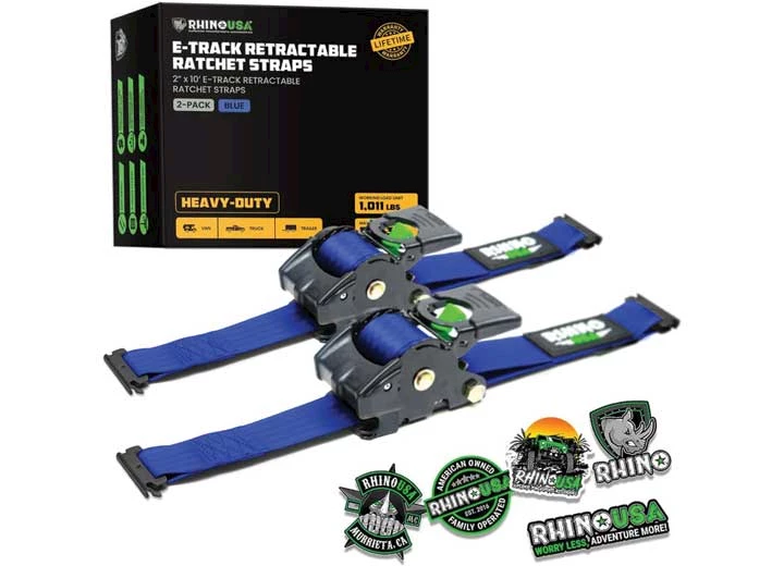 Rhino USA RETRACTABLE E-TRACK RATCHET STRAPS 2IN X 10FT (2-PACK) BLUE