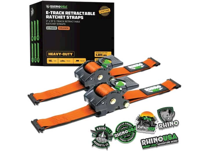 Rhino USA RETRACTABLE E-TRACK RATCHET STRAPS 2IN X 10FT (2-PACK) ORANGE