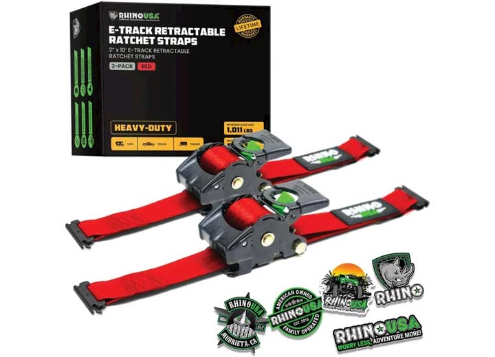 Rhino USA RETRACTABLE E-TRACK RATCHET STRAPS 2IN X 10FT (2-PACK) RED