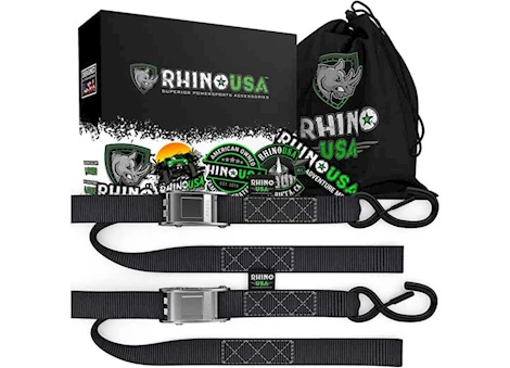 Rhino USA 1.5in x 8ft cambuckle motorcycle tie-down straps (2-pack) orange Main Image