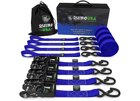 Rhino USA 1.6in x 8ft heavy duty ratchet tie-down (4-pack) blue Main Image