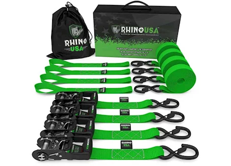 Rhino USA 1.6IN X 15FT HEAVY DUTY RATCHET TIE-DOWN (4-PACK) GREEN