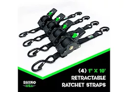 Rhino USA Retractable ratchet straps 1in x 10ft (4-pack) blue