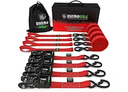 Rhino USA 1.6in x 8ft hd ratchet tie-down set (4 pack) red