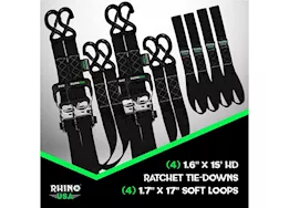 Rhino USA 1.6in x 15ft heavy duty ratchet tie-down (4-pack) black