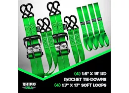 Rhino USA 1.6in x 15ft heavy duty ratchet tie-down (4-pack) green