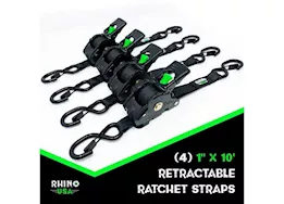 Rhino USA 1in x 10ft retractable ratchet straps (4-pack)