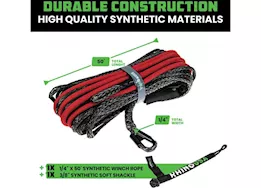 Rhino USA Reflective synthetic winch rope 1/4in x 50ft - black