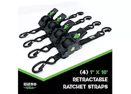 Rhino USA Retractable ratchet straps 1in x 10ft (4-pack) gray