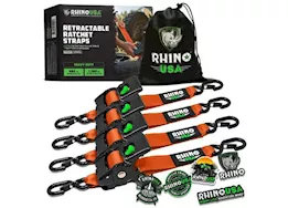 Rhino USA Retractable e-track ratchet straps 2in x 10ft (4-pack) orange