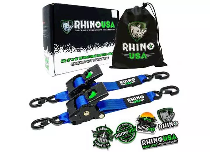 Rhino USA Retractable e-track ratchet straps 2in x 10ft (2-pack) blue