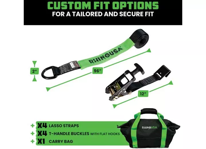 Rhino USA Lasso straps / basket straps - green - flat hook