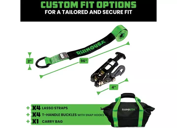 Rhino USA Lasso straps / basket straps - green - snap hook