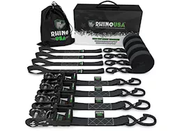 Rhino USA 1.6in x 15ft heavy duty ratchet tie-down (4-pack) black