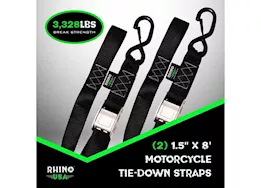 Rhino USA 1.5in x 8ft cambuckle motorcycle tie-down straps (2-pack) yellow