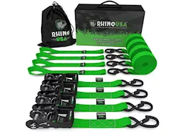 Rhino USA 1.6in x 15ft heavy duty ratchet tie-down (4-pack) green