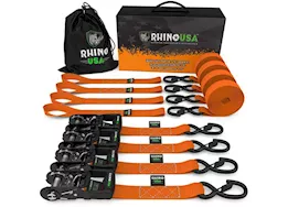 Rhino USA 1.6in x 8ft heavy duty ratchet tie-down (4-pack) orange