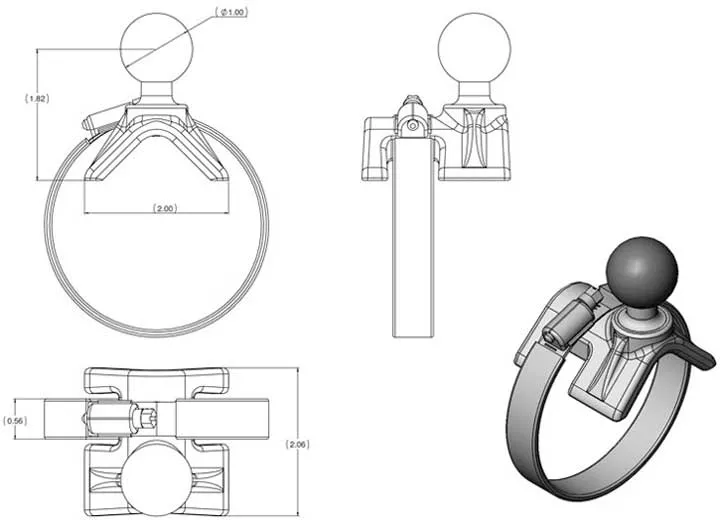 Ram mounts strap hose clamp ball base