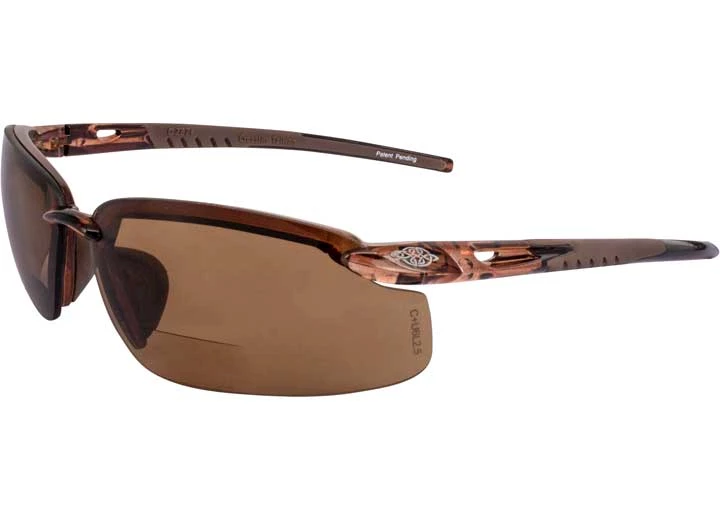 Radians, INC ES5 BIFOCAL SAFETY EYEWEAR, CRYSTAL BROWN FRAME, HD BROWN LENS, 2.5 DIOPTER