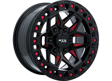 RTX Wheels ZION 17X9 5X127 ET-15 CB71.5 GLOSS BLACK MILLED RED