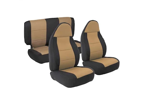 Smittybilt 97-02 TJ NEOPRENE FRONT AND REAR SEAT COVER KIT; BLACK/TAN