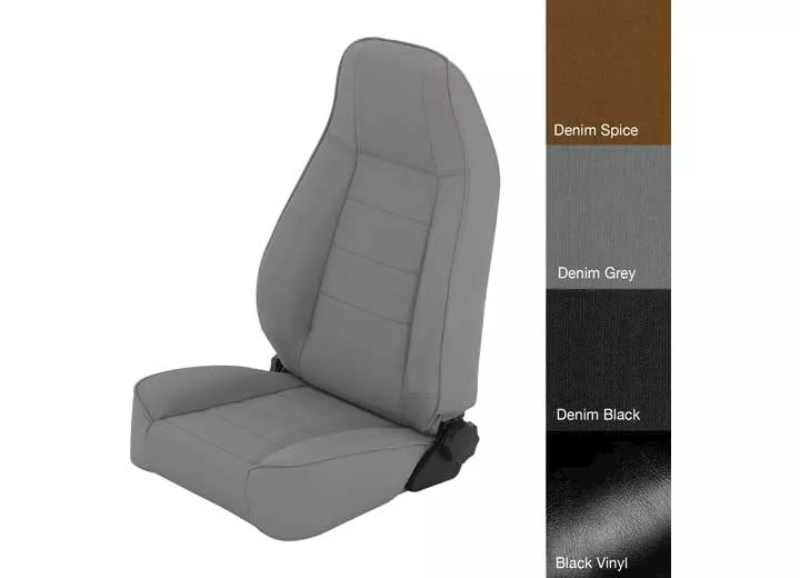 Smittybilt 76-18 cj & wrangler cj/yj/tj/lj seat - front - factory style replacement w/ recliner - denim gray