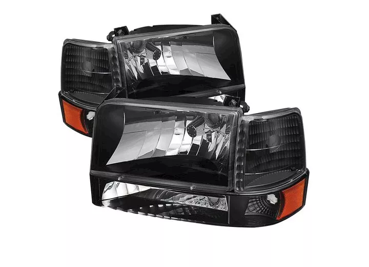 Spyder Automotive 92-96 f150/bronco headlights w/corner bumper 6pcs amber- black