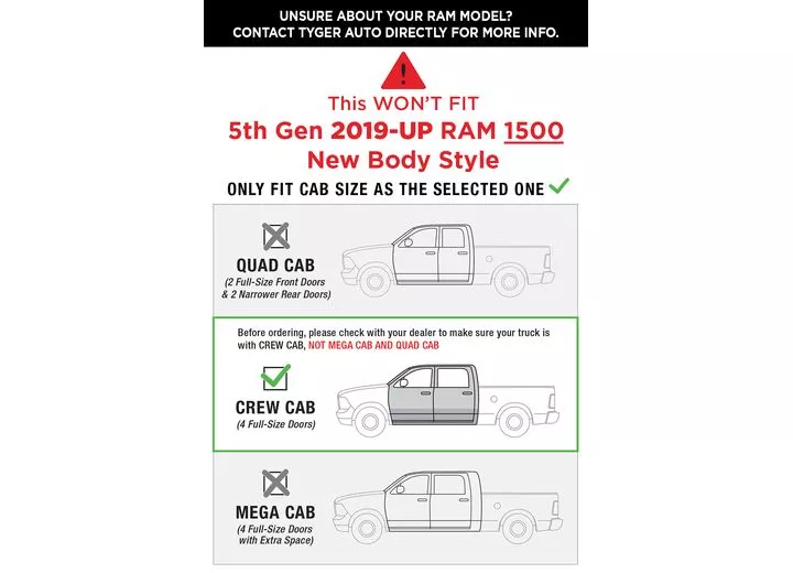 Tyger Auto 09-18 ram 1500(19-21 classic)10-c ram 2500/3500 crew cab star armor kit txt blk running boards