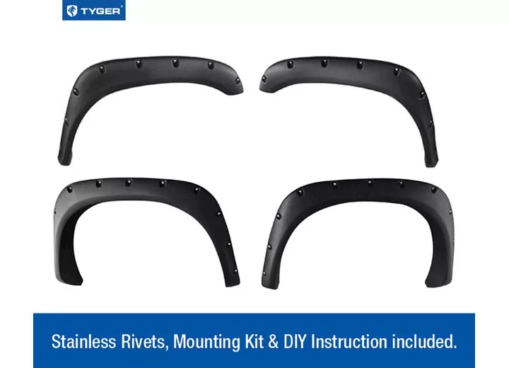 Tyger Auto 02-08 ram 1500/03-09 ram 2500/3500 fine-txt matte blk pocket style fender flare set,4 piece