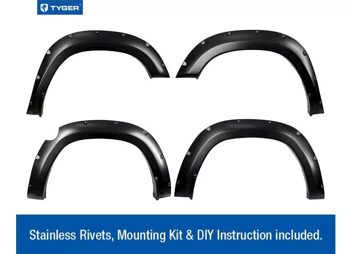 Tyger Auto 19-c ram 1500(excl rebel/classic)dbl/crew cab smooth paintable matte blk pocket fender flare set,4pc