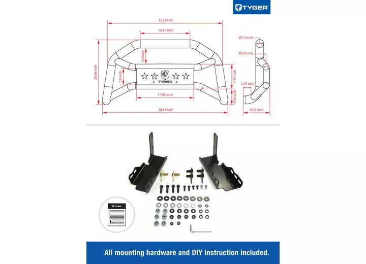 Tyger Auto 07-18 silverado/sierra 1500 front bumper guard txt black light mount bull bar