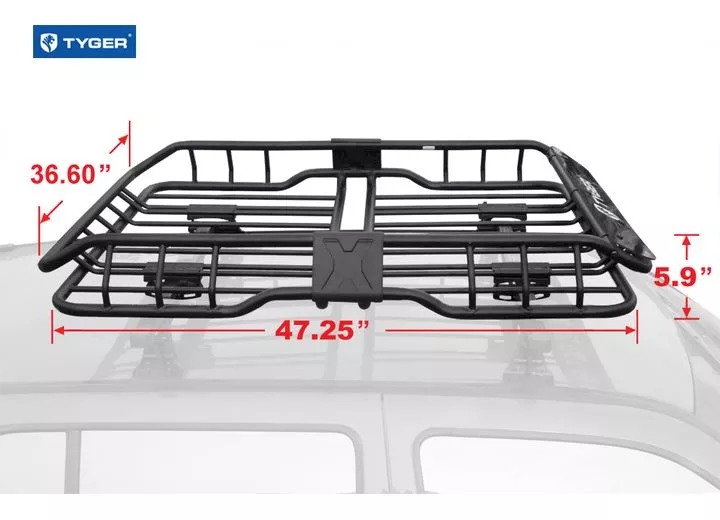 Tyger Auto Heavy duty roof mounted cargo basket rack l47in x w37in x h6in w/wind fairing