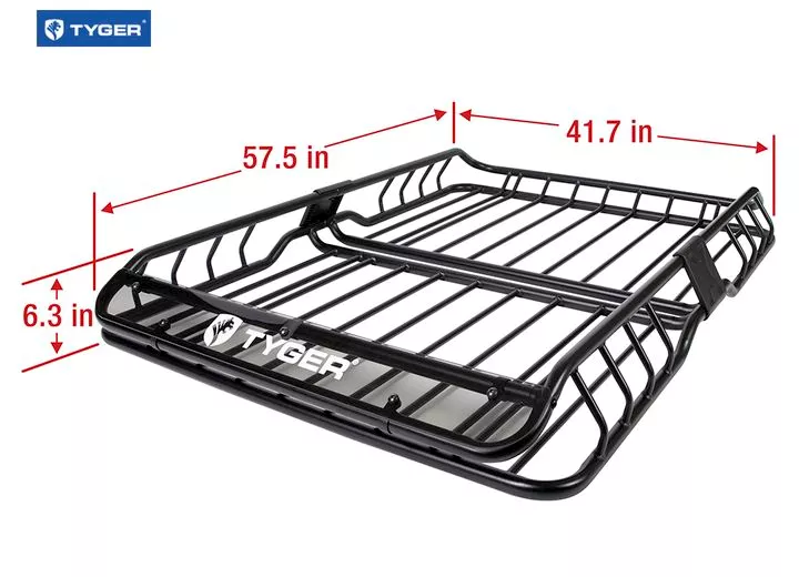 Tyger Auto Heavy duty roof mounted cargo basket rack l57.5in x w41.7in x h6.3in w/wind fairing