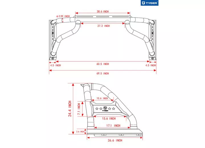 Tyger Auto 09-18 ram 1500/04-c f150/07-21 tundra sport bar fleetside only txt blk light mount roll bar