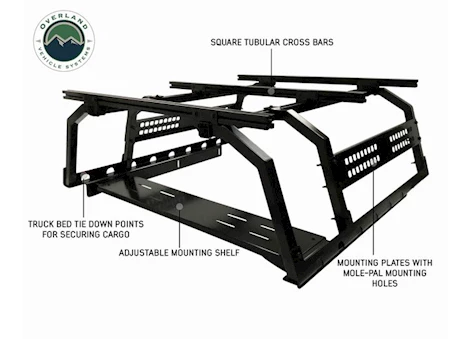 Overland Vehicle Systems DISCOVERY RACK W/SIDE CARGO PLATES, W/FRT CARGO TRAY SYSTEM KIT MID SIZE TRUCK S