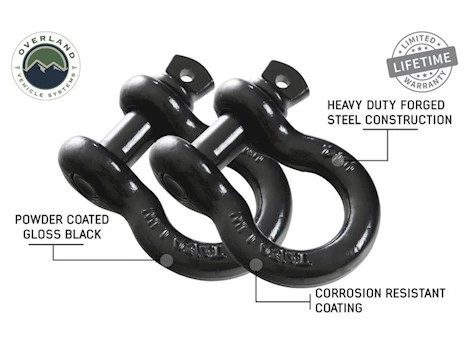 Overland Vehicle Systems RECOVERY SHACKLE 3/4IN 4.75 TON BLACK - SOLD IN PAIRS