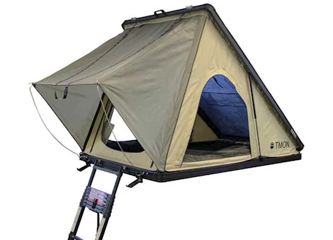 Overland Vehicle Systems LD TMON - CLAMSHELL ALUMINUM ROOF TOP TENT, 2 PERSON, TAN BODY & GREEN RAINFLY