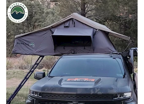 Overland Vehicle Systems NOMADIC 4 EXT ROOF TOP TENT-DK GRAY BASE W/GREEN RAIN FLY/BLK COVER/BLK ALUM BAS