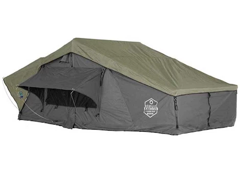 Overland Vehicle Systems N2e nomadic 2 extended roof top tent gray body green rainfly Main Image