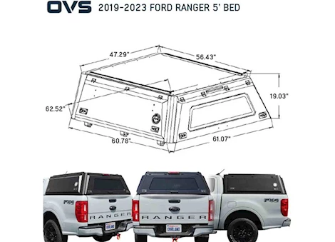 Overland Vehicle Systems 24-C FORD RANGER 5FT BED EXPEDITION-TRUCK CAP W/FULL WING DRS/FRT&REAR WINDOWS/3