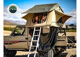 Overland Vehicle Systems Tmbk 3 person roof top tent-tan base w/ green rain fly, black alumimum base, black ladder