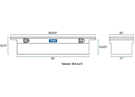 UWS Low Profile Deep Single Lid Aluminum Crossover Tool Box - 70"L x 20.25"W x 18.5"H
