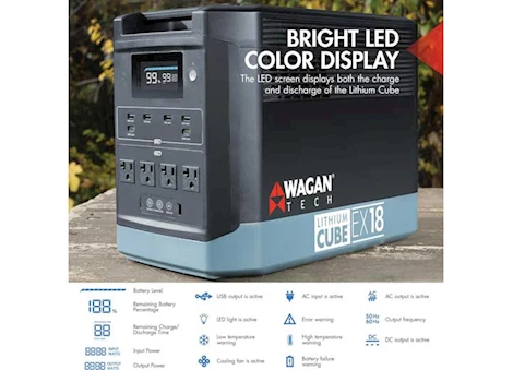 Wagan Corporation LITHIUM CUBE EX18 SOLAR GENERATOR, 48V, 1440WH, 120V RMS OUTPUT, BLACK