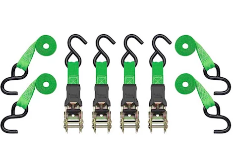 Winston Products - SmartStraps/CargoSmart/TowSmart 10FT 1500LB PADDED RATCHET TIE DOWN 4 PK GREEN