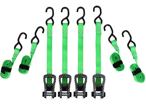 Winston Products - SmartStraps/CargoSmart/TowSmart 14ft 1500lb carbonx ratchet tie down 4 pk green Main Image