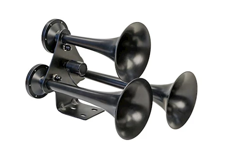 Wolo Manufacturing Corp. MIDNIGHT EXPRESS- 3 SEMI-GLOSS BLACK METAL TRUMPETS TRAIN HORN SOUND 152 DBS(REQUIRES ON BOARD AIR)