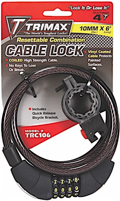 Trimax Locks MEDIUM SECURITY COMBINATION LOCK W/QUICK RELEASE BRACKET-COILED 72IN L X 10MM
