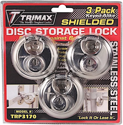 Trimax Locks Stainless steel 70mm round pad lock - 10mm shackle 3- pack keyed alike Main Image